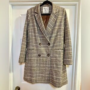 Allegra K Women's Double Breasted Notched Lapel Plaid Trench Blazer Coat